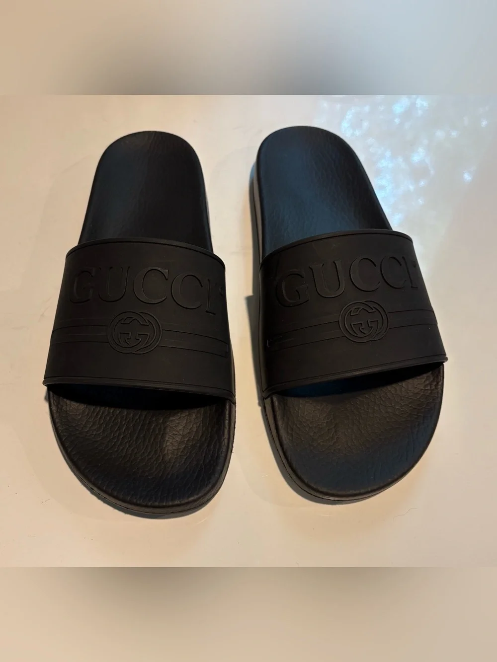 Gucci Black Logo Slide Sandals, Authentic